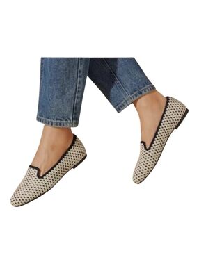 Vivaia Audrey Round-Toe Woven Knit Loafers Navy/Ivory NEW SZ 10.5 EU SZ 42